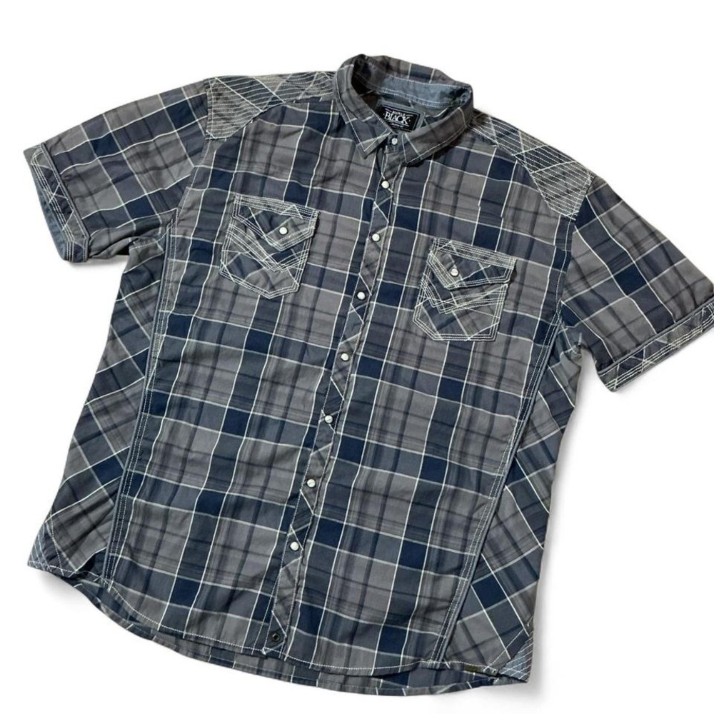 Buckle Black Men's Plaid Short Sleeve Button Up Shirt Athletic Fit XXL‎